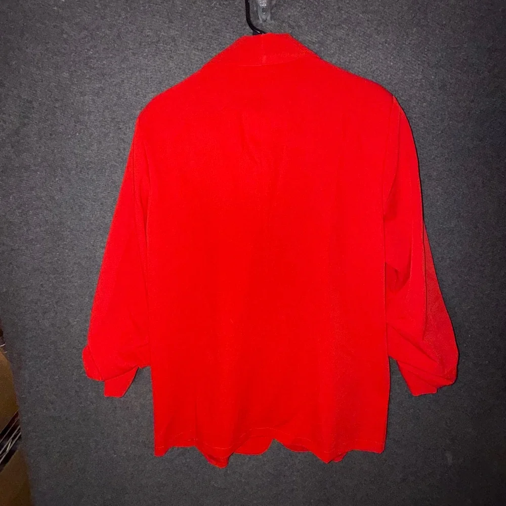 Womans‎ XXL Red Open Front Scrunched Sleeve Blazer Jacket Oversized Office
